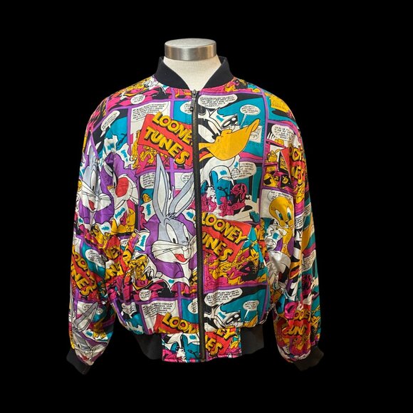 Looney Tunes RARE Vintage Silk Jacket Warner Bros 1992 Sz M - Picture 1 of 7